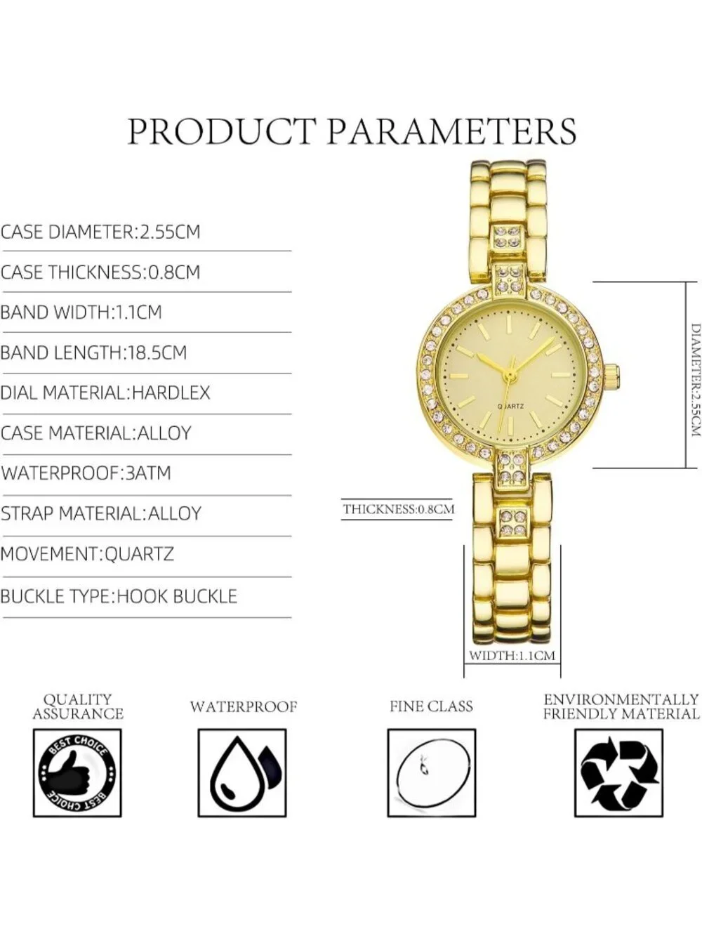 Women's Gold Small Thin Analog Bracelet Quartz Dainty Waterproof Wrist Watch